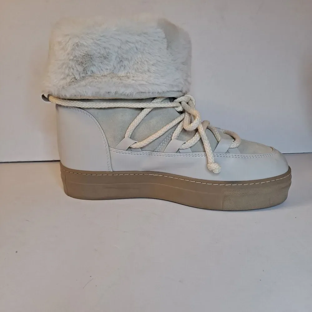 CALIA by Carrie Underwood Boots Women's Hailey Ivory Leather Faux Fur Sz 9-1/2